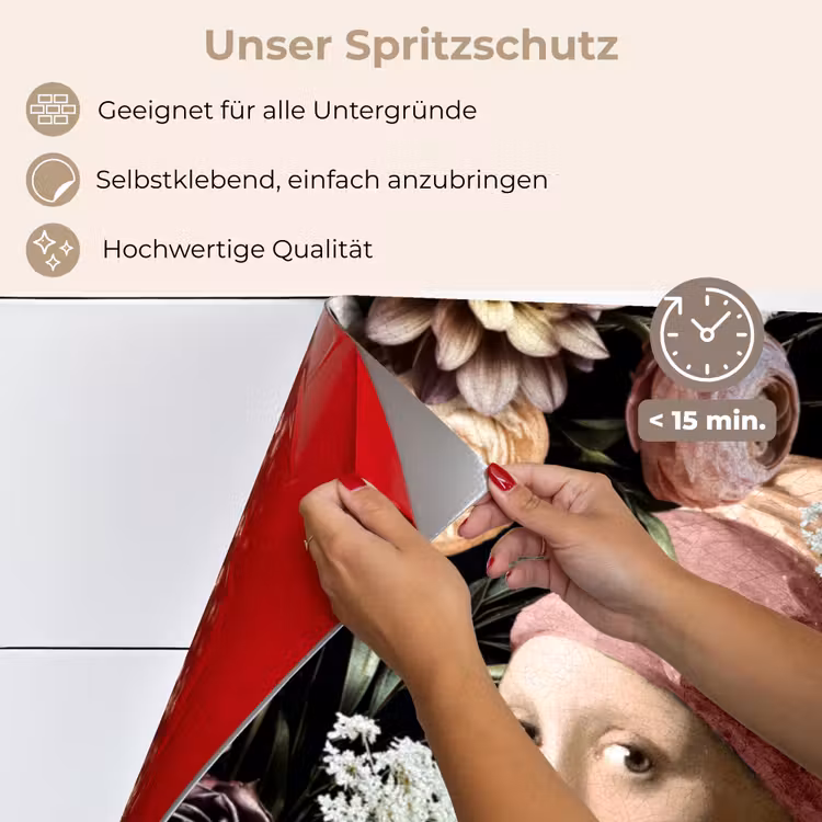 Meisje met de parel - Bloemen - Vermeer - Pastel - Kunstwerk - Schilderij - Oude meesters keuken achterwand spatscherm klein -spatscherm_DE