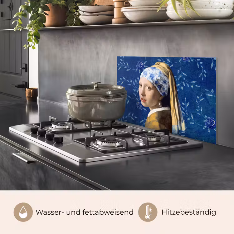 Meisje met de parel - Delfts blauw - Vermeer - Bloemen - Schilderij - Oude meesters keuken achterwand spatscherm klein -usp_DE