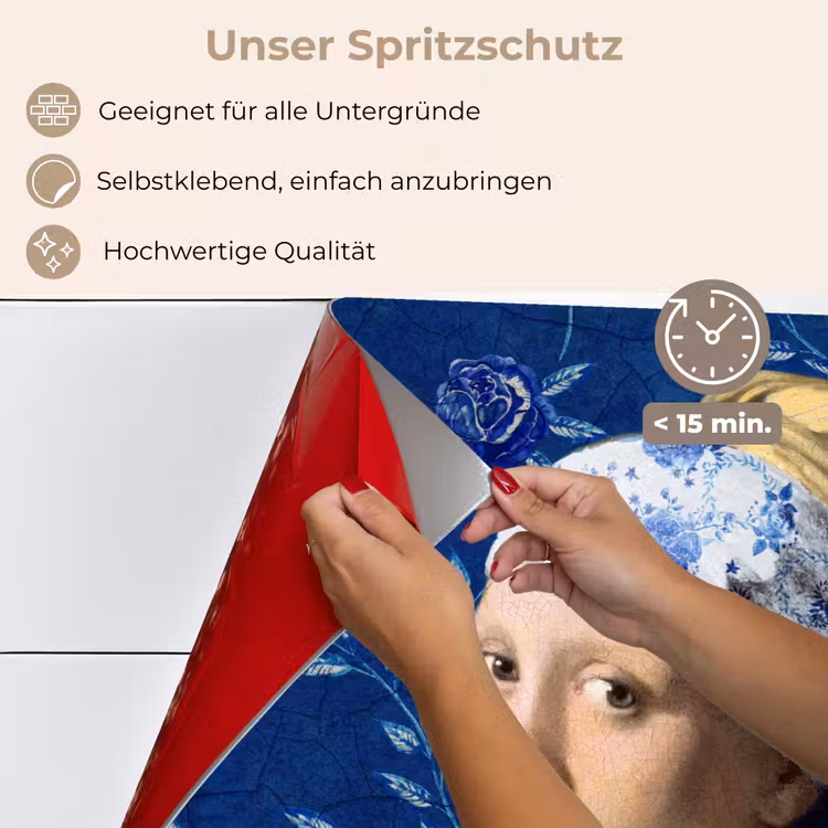 Meisje met de parel - Delfts blauw - Vermeer - Bloemen - Schilderij - Oude meesters keuken achterwand spatscherm klein -spatscherm_DE