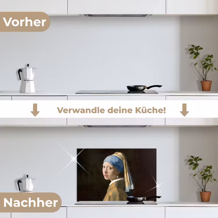 Meisje met de parel - Schilderij - Oude meesters - Vermeer keuken achterwand spatscherm klein -voor_na_DE