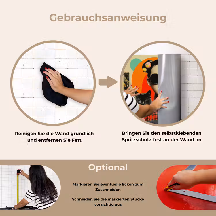 Meisje - Zonnebril - Kat - Retro keuken achterwand spatscherm klein -gebruiksaanwijzing_DE
