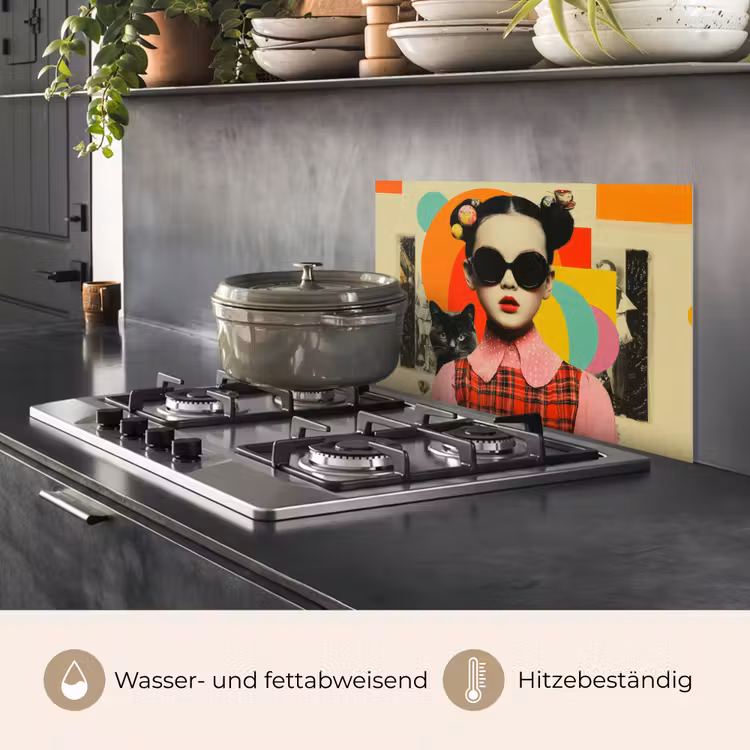 Meisje - Zonnebril - Kat - Retro keuken achterwand spatscherm klein -usp_DE