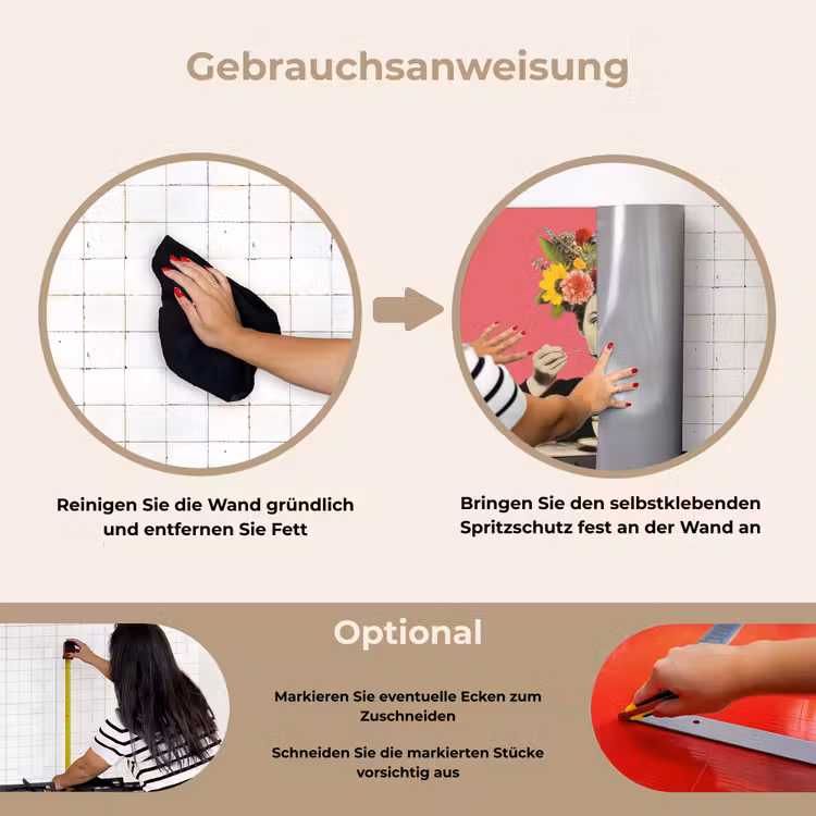 Meisje - Kopje - Bloemen - Roze keuken achterwand spatscherm klein -gebruiksaanwijzing_DE