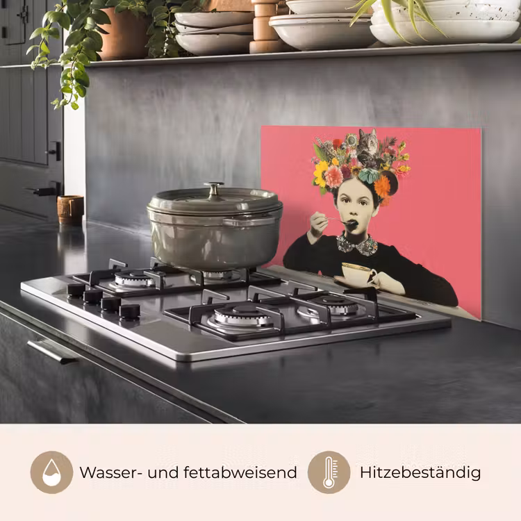 Meisje - Kopje - Bloemen - Roze keuken achterwand spatscherm klein -usp_DE