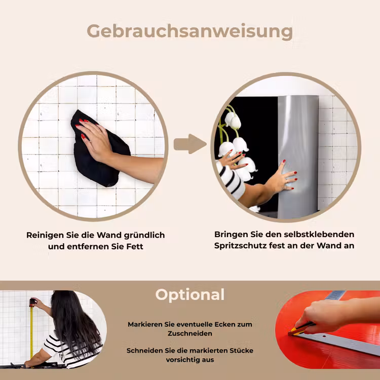 Lelietjes van dalen - Bloemen - Zwart - Flora keuken achterwand spatscherm klein -gebruiksaanwijzing_DE