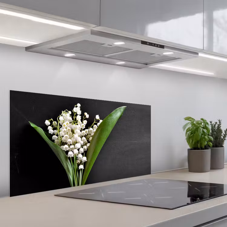Lelietjes van dalen - Bloemen - Stilleven - Flora keuken achterwand spatscherm middel -3d_schuin