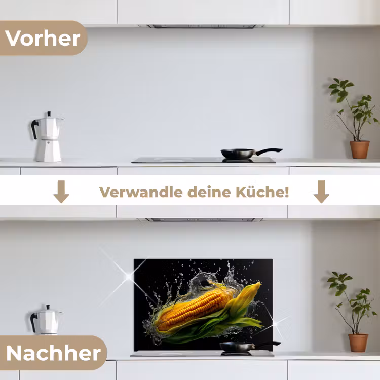 Maïs - Groente - Planten - Zwart - Water keuken achterwand spatscherm klein -voor_na_DE