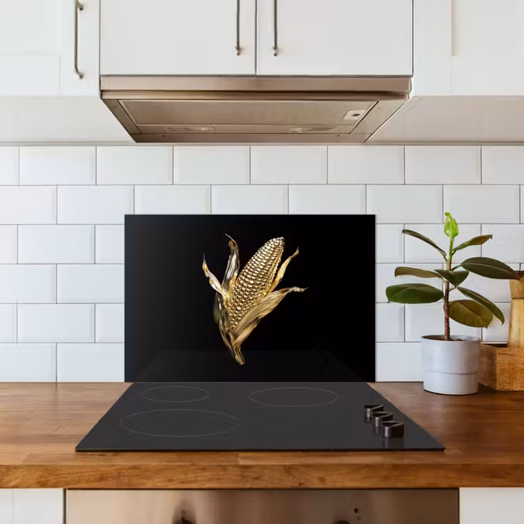 Mais - Eten - Goud - Zwart keuken achterwand spatscherm klein -sfeer2