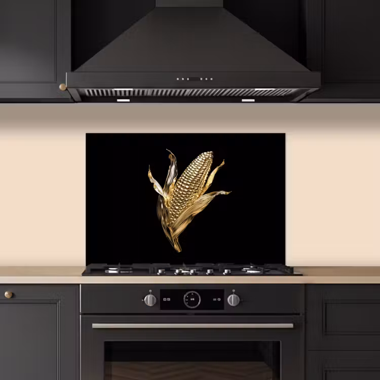 Mais - Eten - Goud - Zwart keuken achterwand spatscherm klein -sfeer1