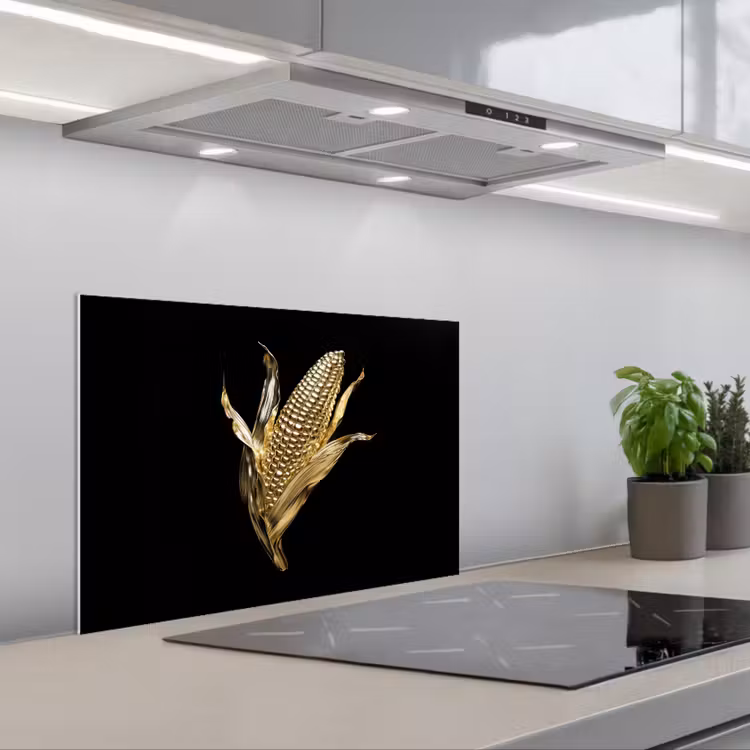Mais - Eten - Goud - Zwart keuken achterwand spatscherm klein -3d_schuin
