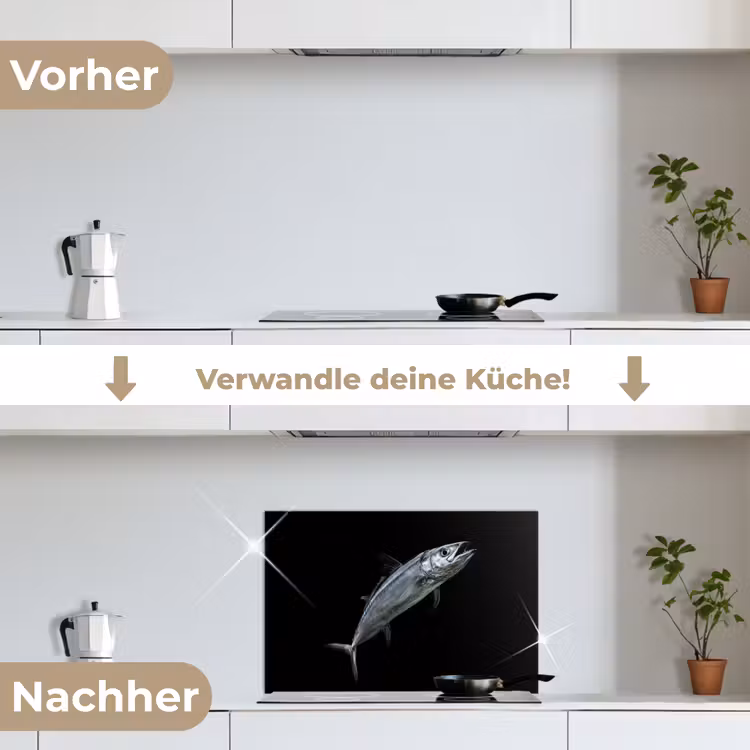 Makreel - Vis - Zwart keuken achterwand spatscherm klein -voor_na_DE