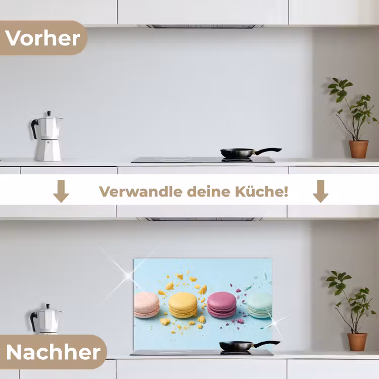 Macarons - Kleurrijk - Pastel keuken achterwand spatscherm klein -voor_na_DE