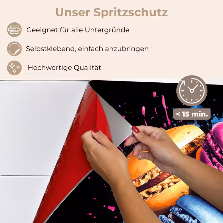 Macarons - Dessert - Graffiti - Kleurrijk - Roze - Blauw - Geel keuken achterwand spatscherm klein -spatscherm_DE