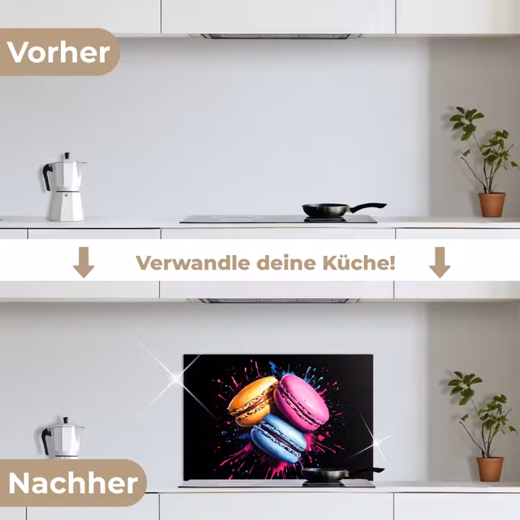 Macarons - Dessert - Graffiti - Kleurrijk - Roze - Blauw - Geel keuken achterwand spatscherm klein -voor_na_DE
