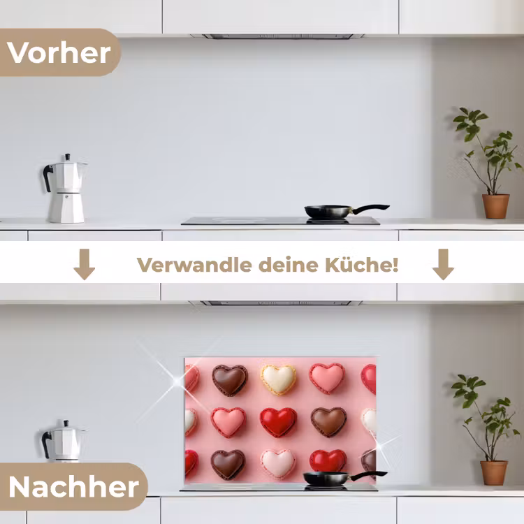 Macarons - Hartjes - Kleurrijk - Roze keuken achterwand spatscherm klein -voor_na_DE