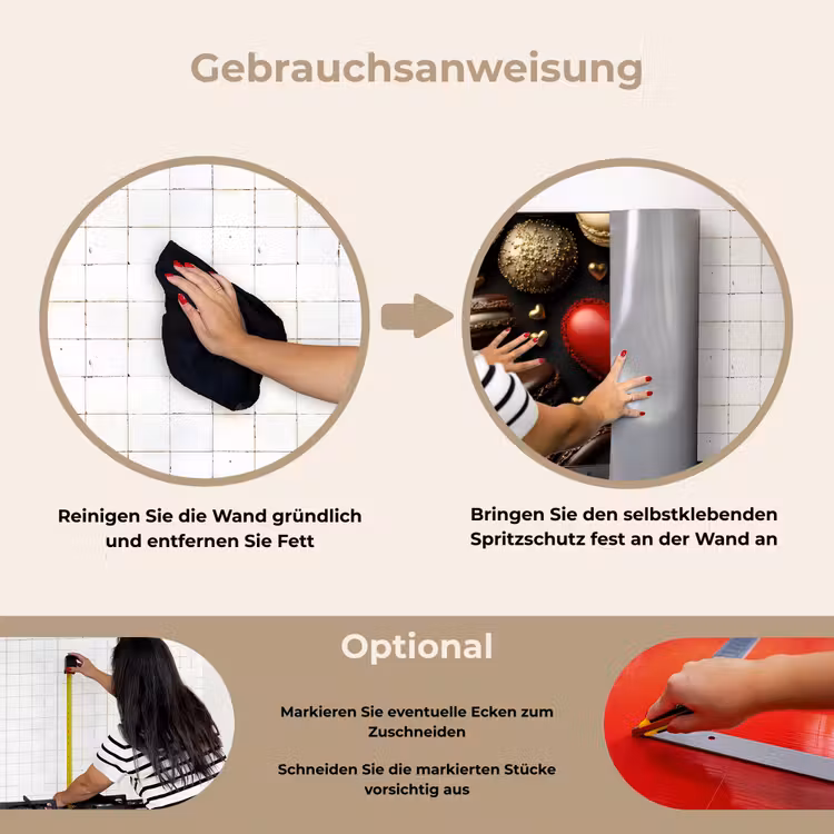 Macarons - Rood - Hart keuken achterwand spatscherm klein -gebruiksaanwijzing_DE