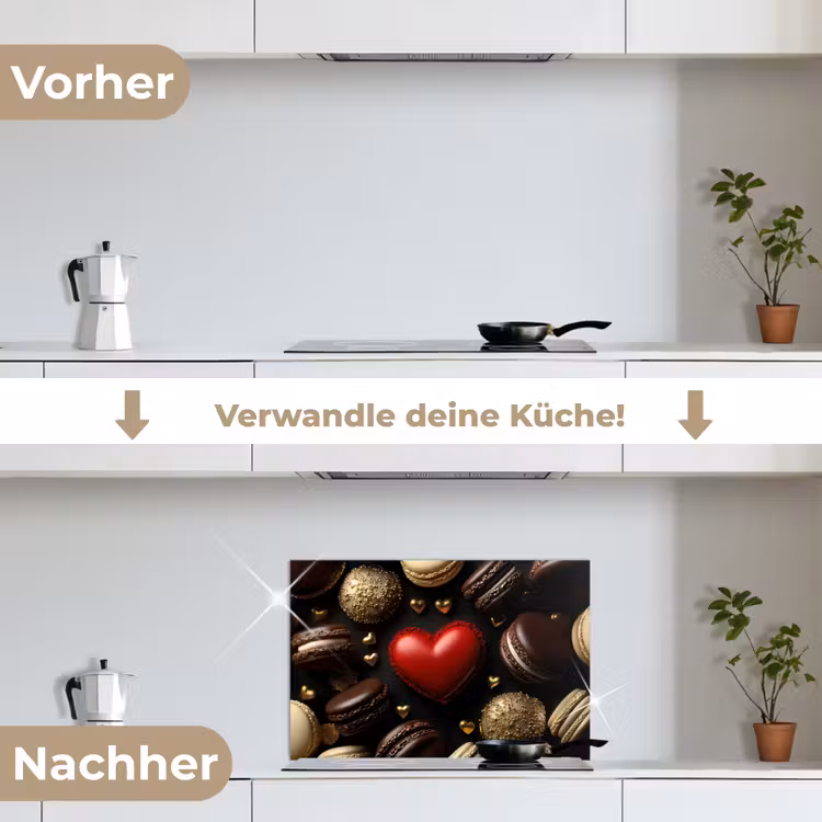 Macarons - Rood - Hart keuken achterwand spatscherm klein -voor_na_DE