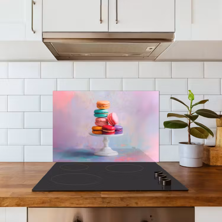 Macarons - Schaal - Pastel - Kleurrijk keuken achterwand spatscherm klein -sfeer2