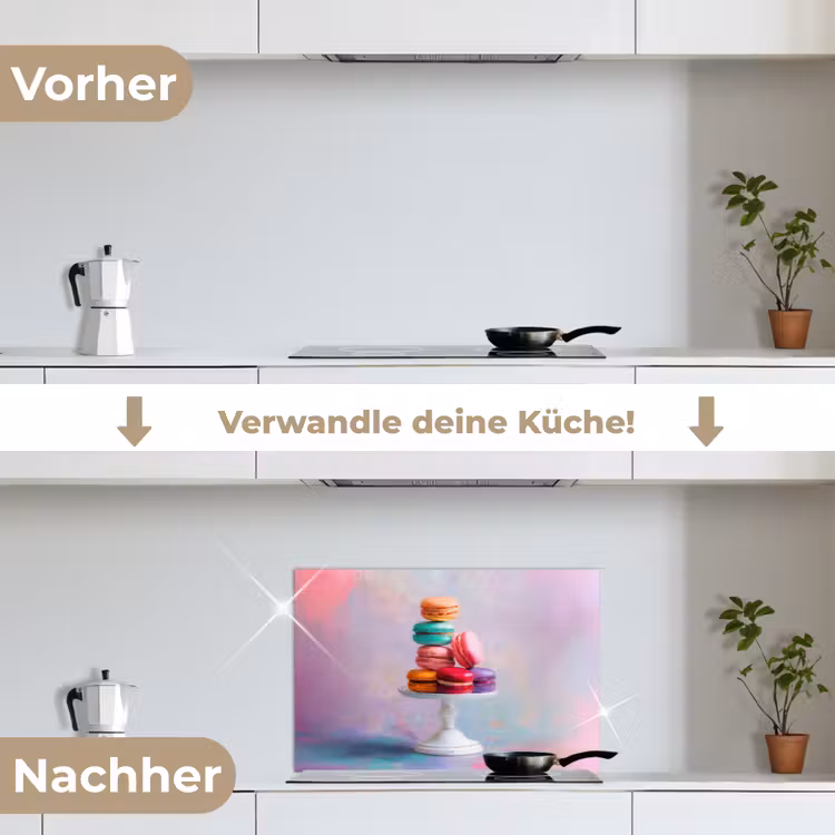 Macarons - Schaal - Pastel - Kleurrijk keuken achterwand spatscherm klein -voor_na_DE
