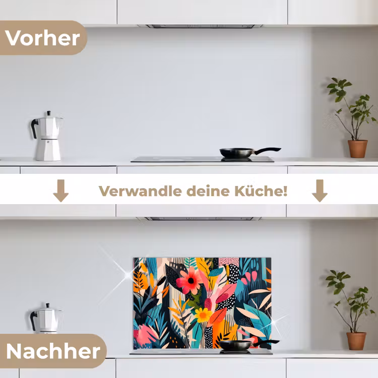 Schilderij - Abstract - Bloemen - Roze keuken achterwand spatscherm klein -voor_na_DE