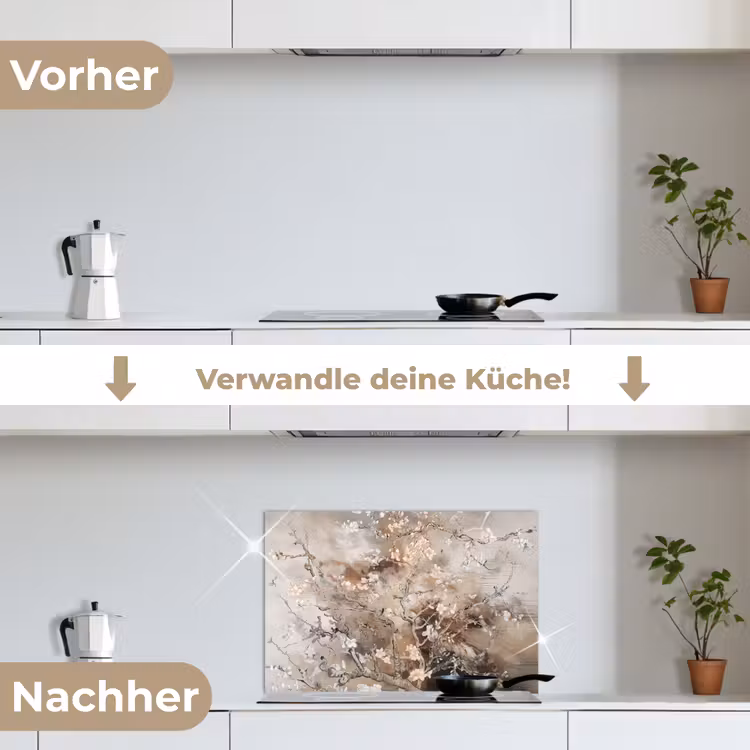 Amandelbloesem - Kunst - Van Gogh - Beige - Abstract keuken achterwand spatscherm klein -voor_na_DE