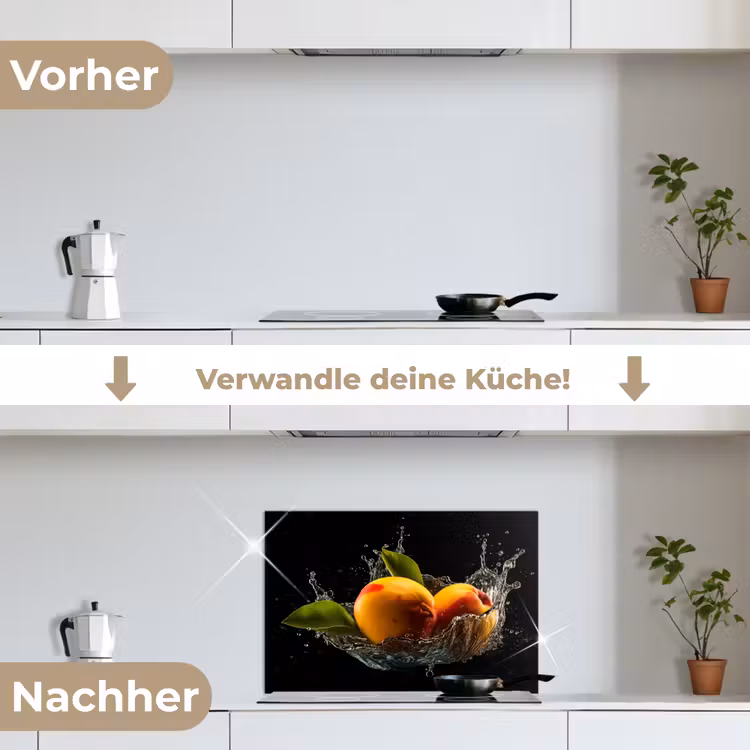 Mango - Fruit - Water - Zwart - Bladeren keuken achterwand spatscherm klein -voor_na_DE