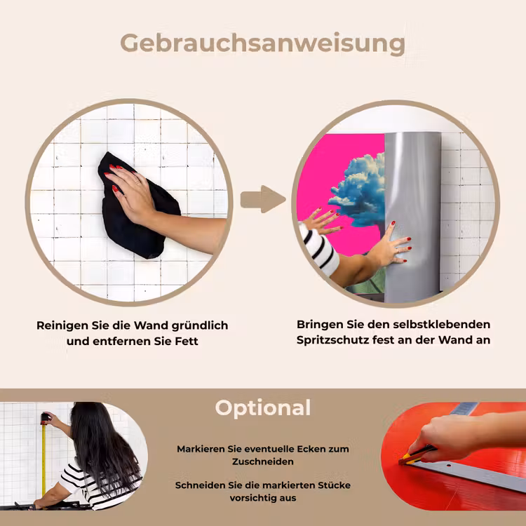 Man - Pak - Wolk - Roze keuken achterwand spatscherm klein -gebruiksaanwijzing_DE