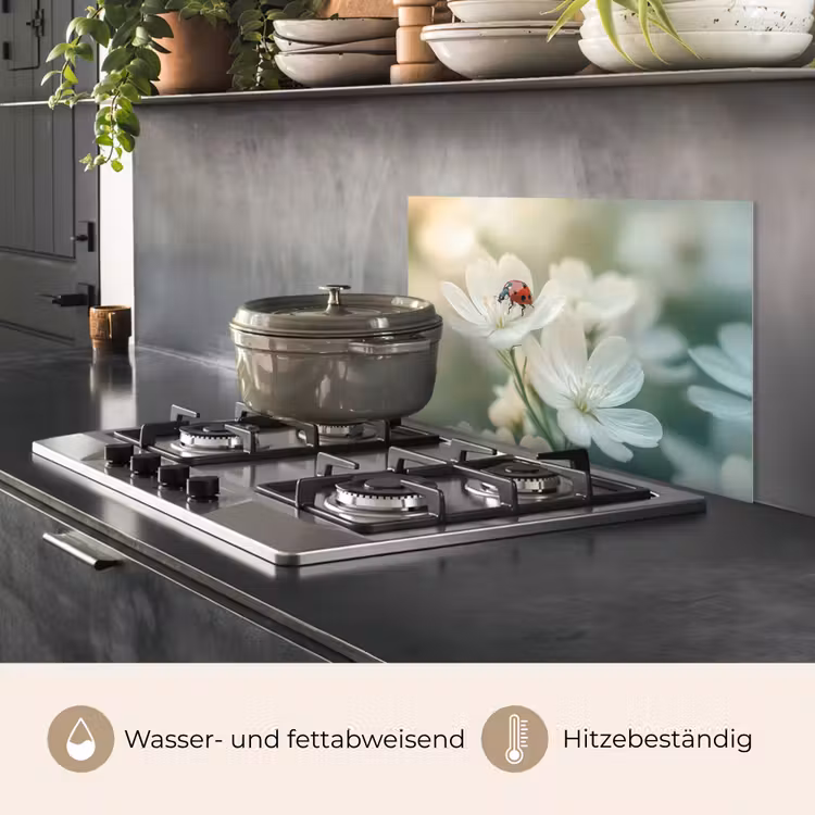 Lieveheersbeestje - Bloemen - Wit keuken achterwand spatscherm klein -usp_DE