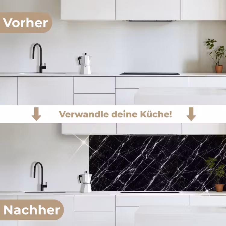 Marmer - Aders - Abstract - Zwart keuken achterwand 2 middel -voor-na_DE