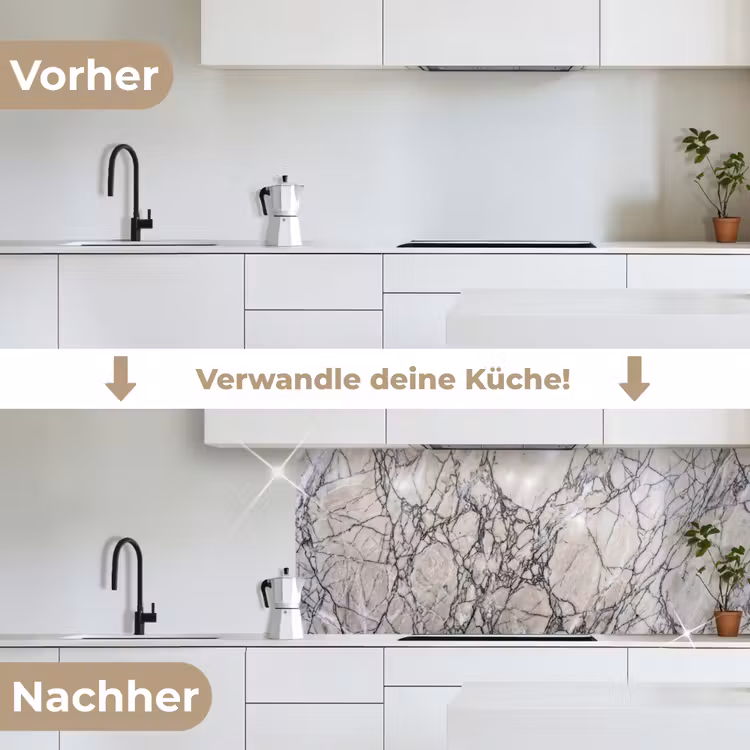 Marmer - Aderen - Patroon - Wit - Grijs keuken achterwand 2 middel -voor-na_DE