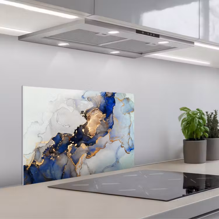 Marmer - Blauw - Goud keuken achterwand spatscherm klein -3d_schuin