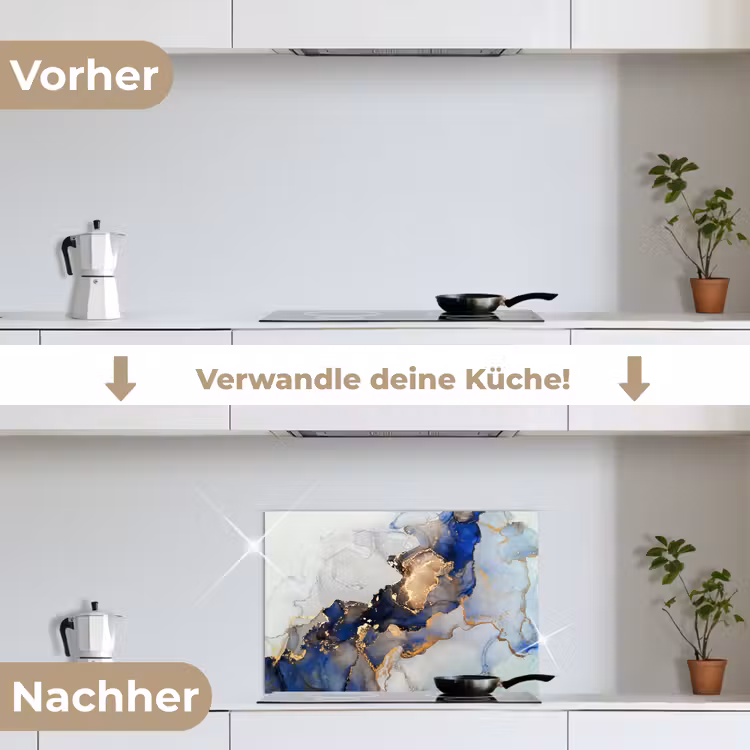 Marmer - Blauw - Goud keuken achterwand spatscherm klein -voor_na_DE