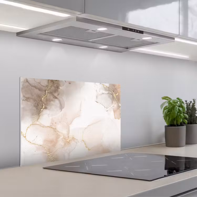 Marmer - Bruin - Gouden keuken achterwand spatscherm klein -3d_schuin