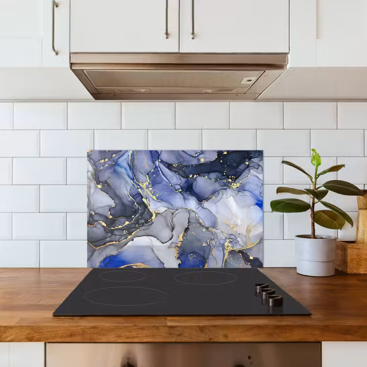 Marmer - Goud - Abstract - Blauw keuken achterwand spatscherm klein -sfeer2