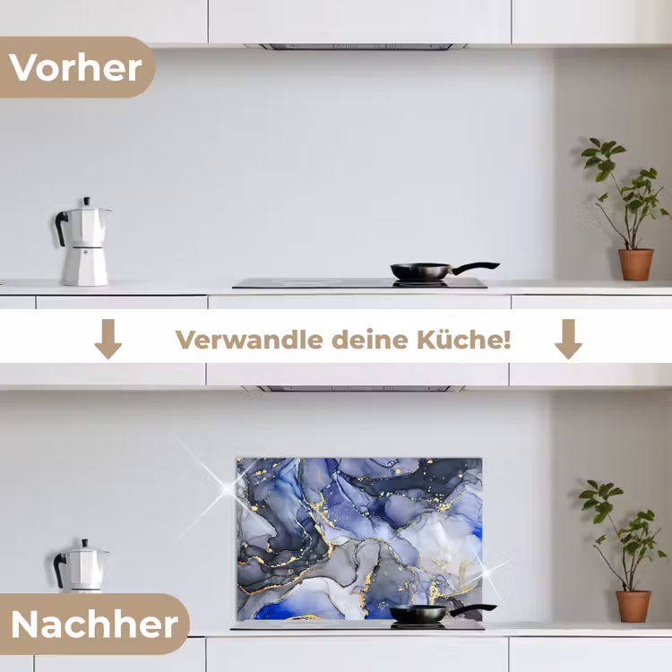 Marmer - Goud - Abstract - Blauw keuken achterwand spatscherm klein -voor_na_DE