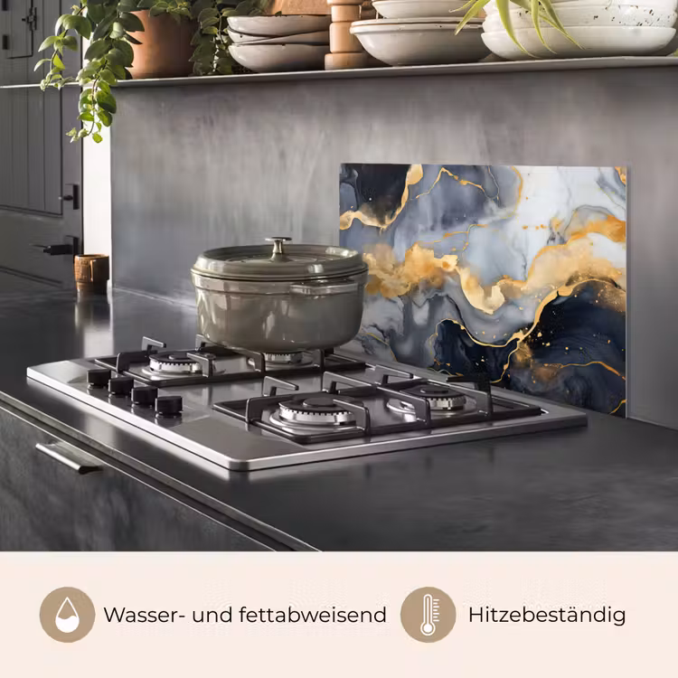 Marmer - Goud - Abstract - Luxe - Zwart en Wit keuken achterwand spatscherm klein -usp_DE