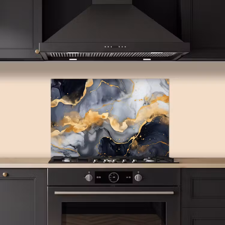 Marmer - Goud - Abstract - Luxe - Zwart en Wit keuken achterwand spatscherm klein -sfeer1