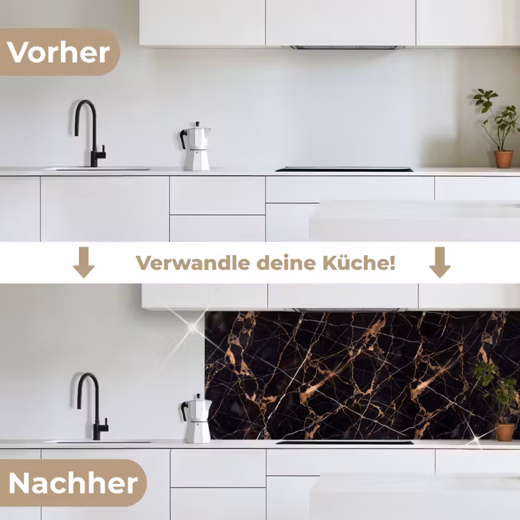 Marmer - Goud - Abstract - Zwart keuken achterwand 2 middel -voor-na_DE