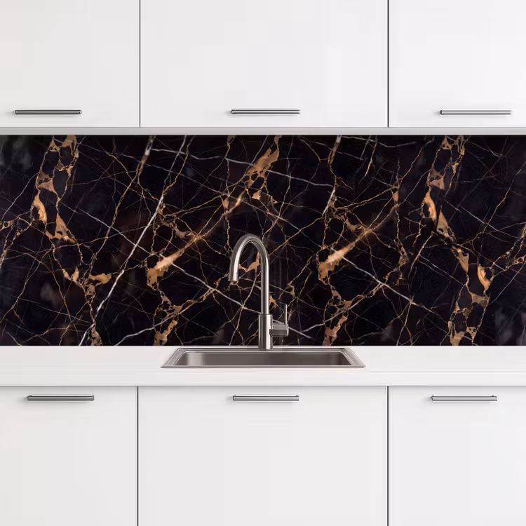 Marmer - Goud - Abstract - Zwart keuken achterwand 2 middel -3d