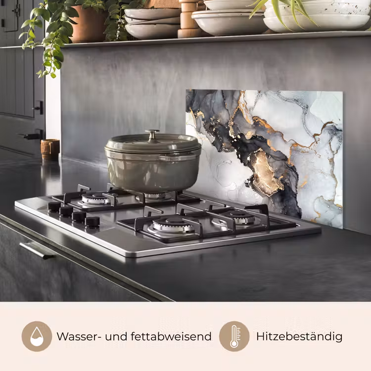 Marmer - Goud - Abstract - Zwart Wit - Luxe keuken achterwand spatscherm klein -usp_DE