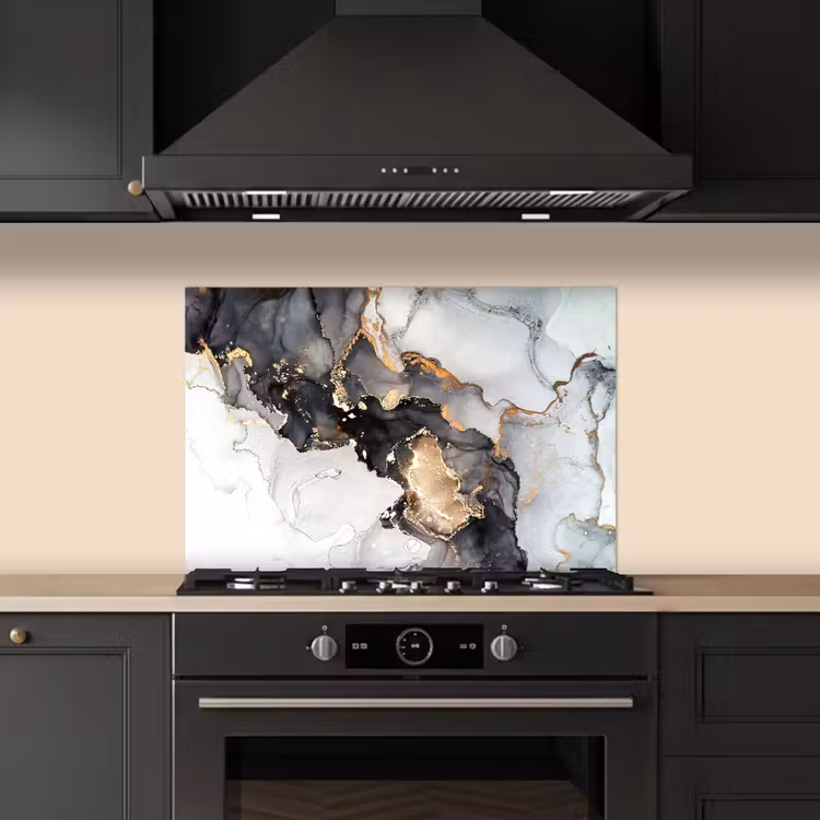 Marmer - Goud - Abstract - Zwart Wit - Luxe keuken achterwand spatscherm klein -sfeer1