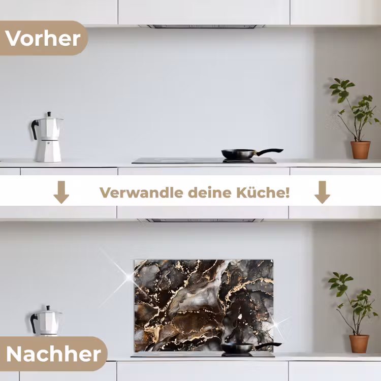 Marmer - Goud - Glitter - Luxe keuken achterwand spatscherm klein -voor_na_DE