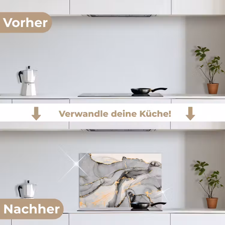 Marmer - Goud - Grijs keuken achterwand spatscherm klein -voor_na_DE
