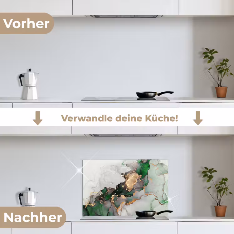 Marmer - Goud - Groen - Luxe keuken achterwand spatscherm klein -voor_na_DE