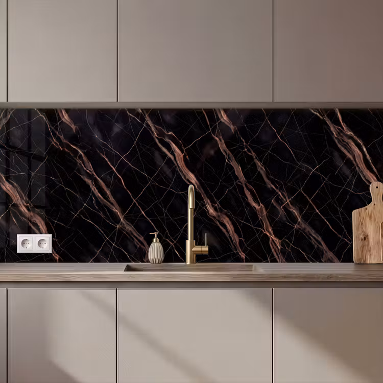 Marmer - Goud - Patroon - Luxe - Zwart keuken achterwand 2 middel zz_3dshopping