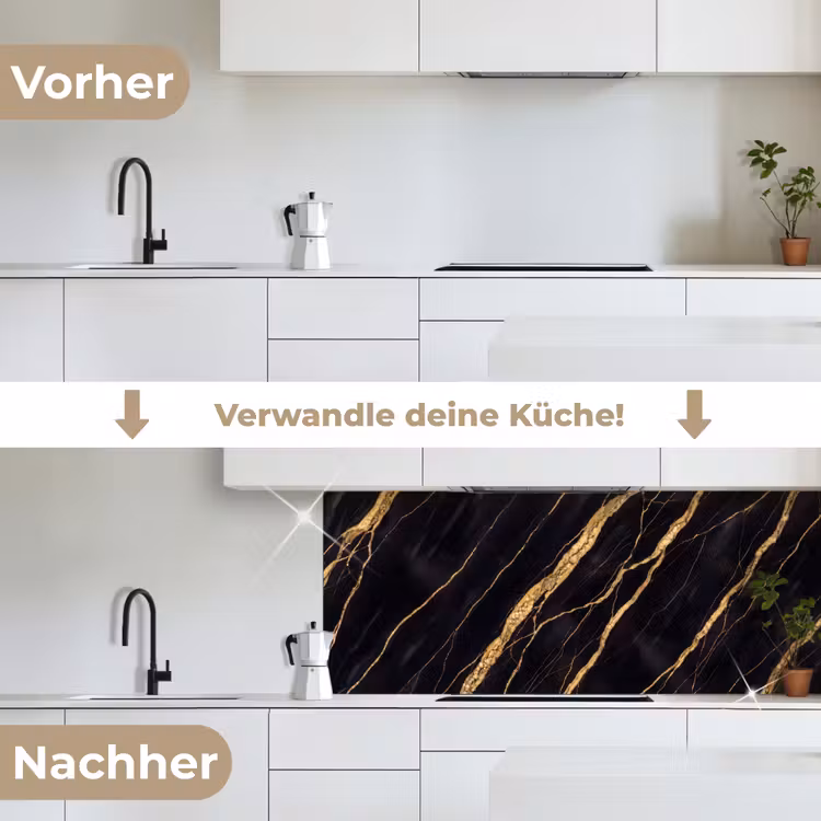 Marmer - Goud - Textuur - Abstract - Zwart keuken achterwand 2 middel -voor-na_DE