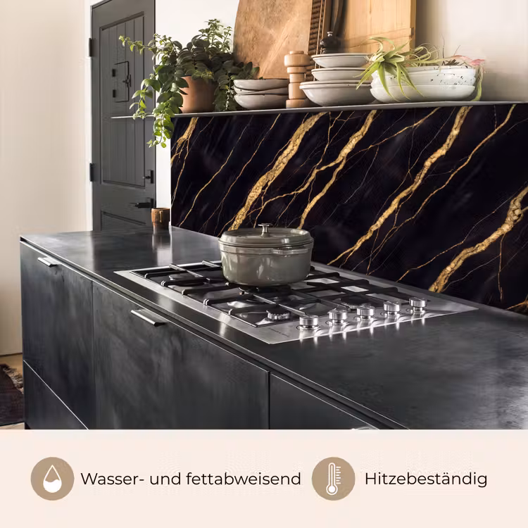 Marmer - Goud - Textuur - Abstract - Zwart keuken achterwand 2 middel -usp_DE