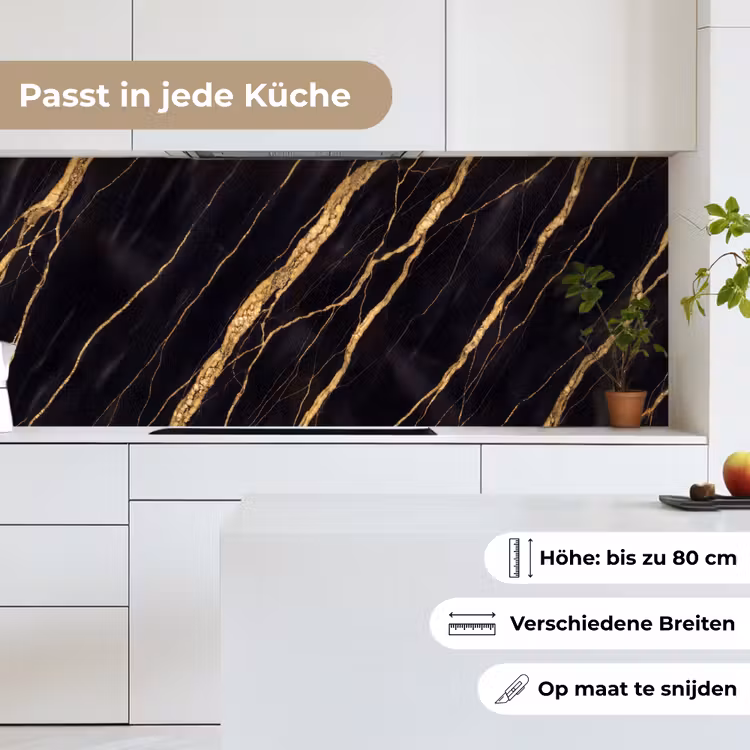Marmer - Goud - Textuur - Abstract - Zwart keuken achterwand 2 middel -sfeer4_DE