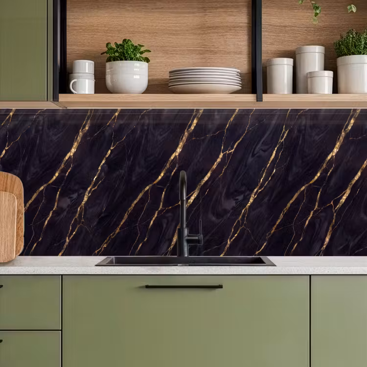 Marmer - Gouden aders - Abstract - Zwart keuken achterwand 2 middel -sfeer3