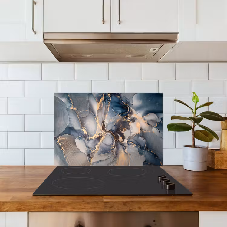 Marmer - Grijs - Blauw - Luxe - Goud keuken achterwand spatscherm klein -sfeer2
